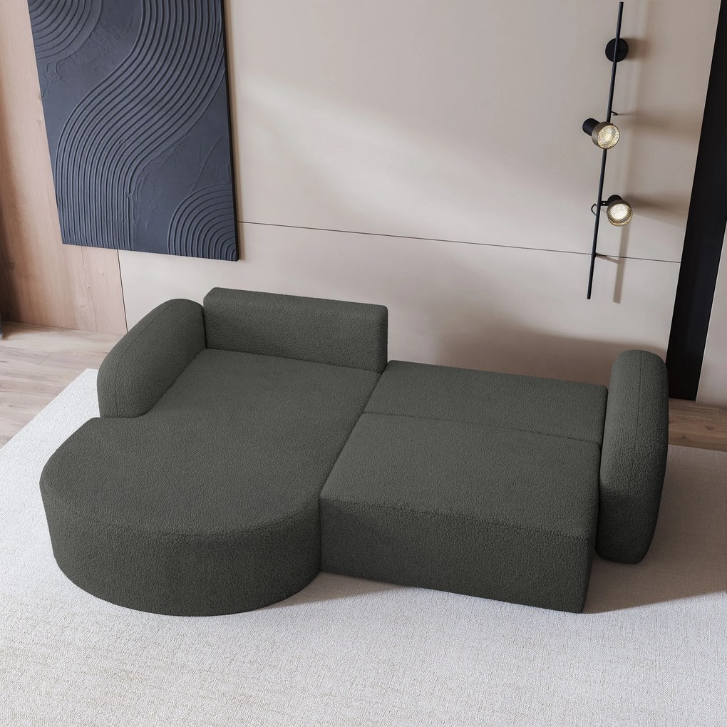 Masseno Narożnik AMILIA z funkcją spania i pojemnikiem na pościel Narozniki L, Rozkładana sofa - Szary, QUELLE 92