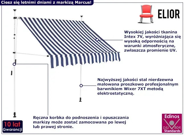 Markiza balkonowa ręcznie zwijana niebiesko-białe pasy Canelo 3X