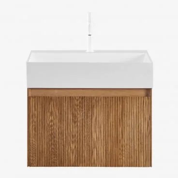 Zestaw Mebli Łazienkowych Z Drewna Z Wbudowaną Umywalką Aldeia Popielaty Brąz & Bezlusterkowiec & Biała - Sklum