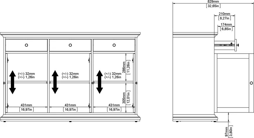 Komoda pokojowa Paris 3+3, kolor biały mat