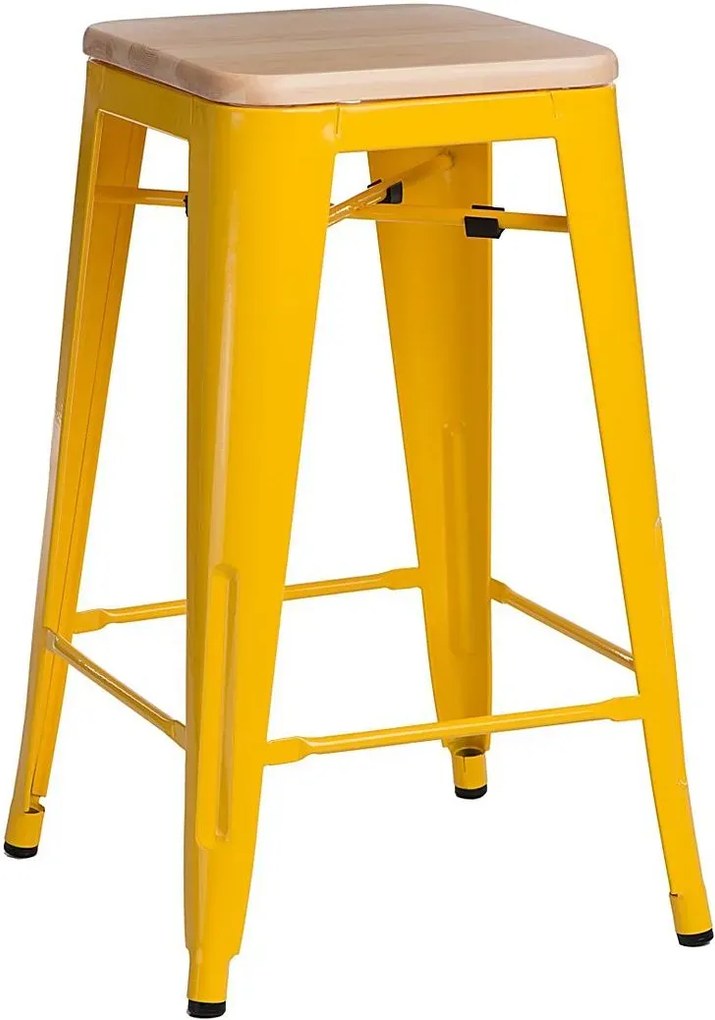 Metalowy wysoki taboret żółty sosna - C5-F90