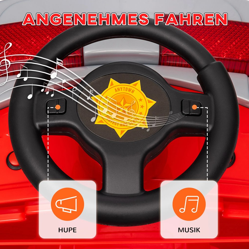 AIYAPLAY Samochód Strażacki, Elektryczny Samochód Dla Dzieci, maks. 3 km/h, Syrena, Światło Błyskowe, Narzędzia, dla Dzieci 3-5 Lat