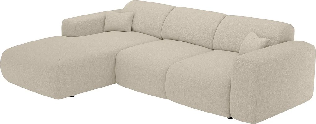 Kanapa narożna lewostronna rozkładana dużych rozmiarów z beżową melanżową tapicerką - POGNI marki Maison Céphy