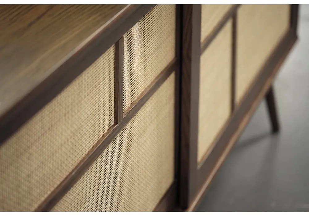 Ciemnobrązowa niska komoda w dekorze dębu z drzwiami przesuwnymi 180x80 cm Barrali – Unique Furniture
