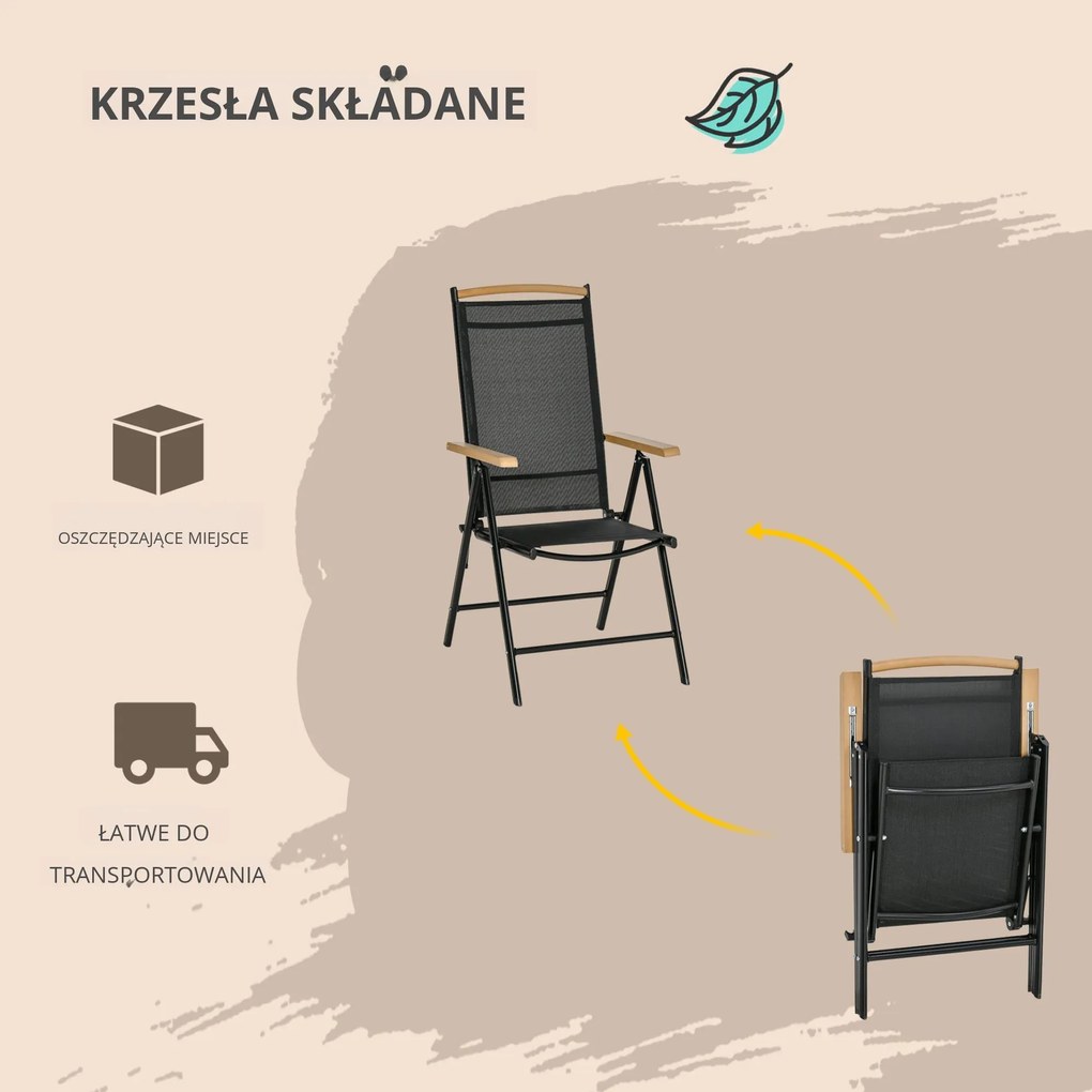 Outsunny Składany zestaw mebli balkonowych, stół+6 krzeseł, aluminium, czarny | Aosom PL
