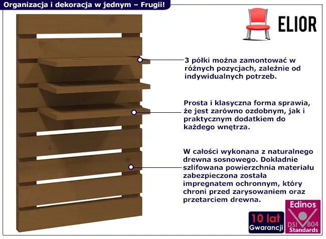Drewniane półki ścienne miodowy brąz - Doxi