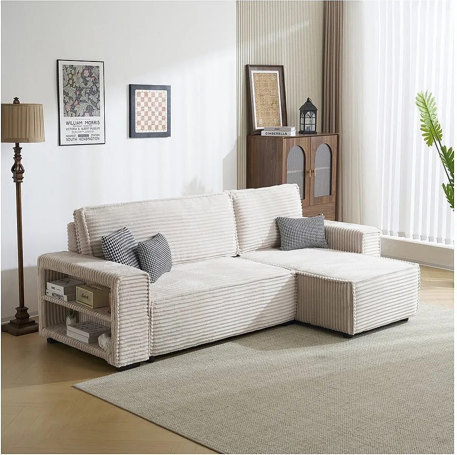 Narożnik sztruksowy "Opera" - 3-osobowy - beżowy