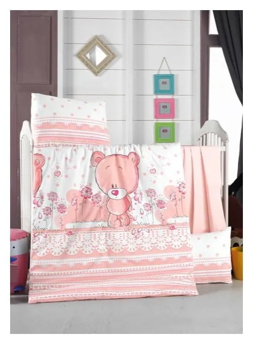 Różowa pościel dziecięca do łóżeczka z bawełny renforcé z prześcieradłem/4-częściowa 100x150 cm Pinky – Mijolnir