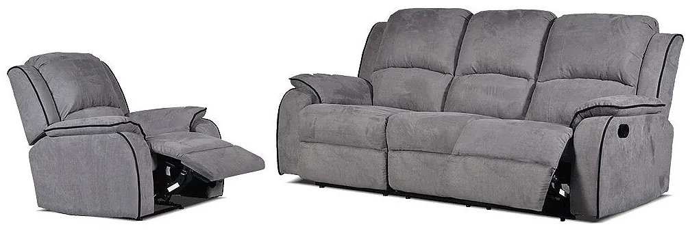 Kanapa 3-osobowa i fotel z funkcją relax z mikrofibry HERNANI - Szary