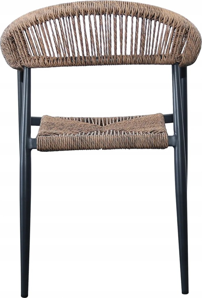 Krzesło Ogrodowe Czarne 56x60x78 cm Plecione Brązowe Sznurki Nowoczesne