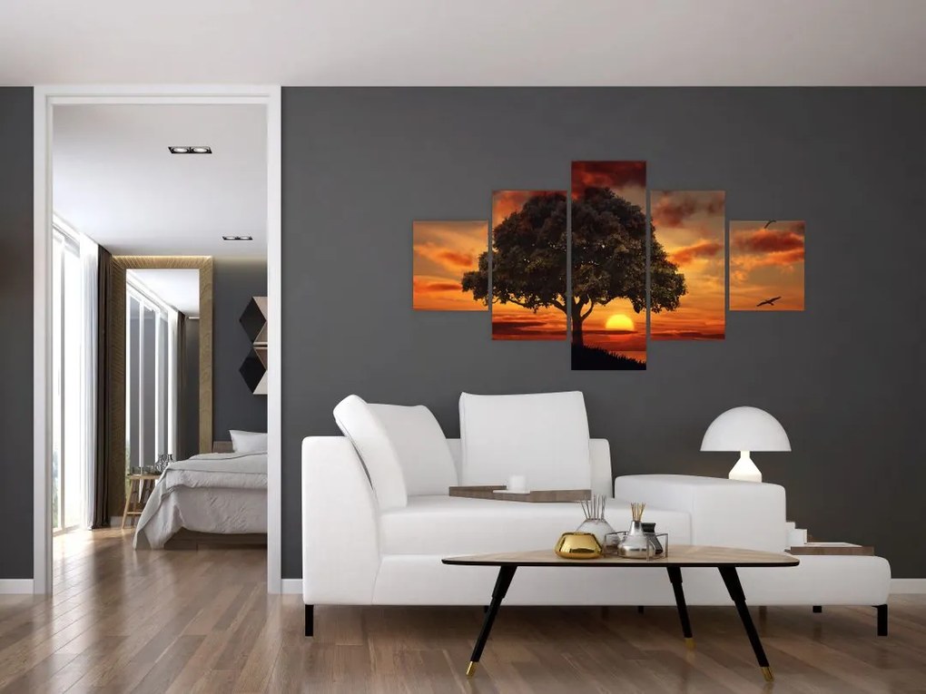 Obraz drzewa o zachodzie słońca (125x70 cm)