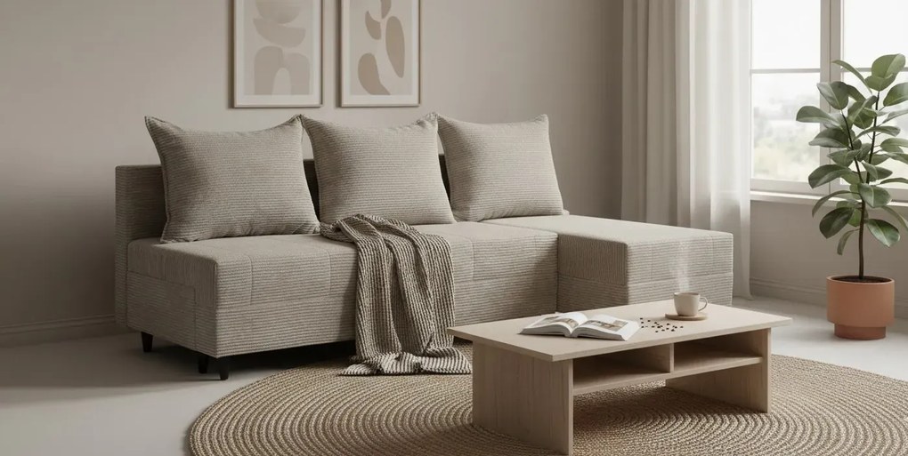 Beżowy tapicerowany narożnik rozkładany H6-B83