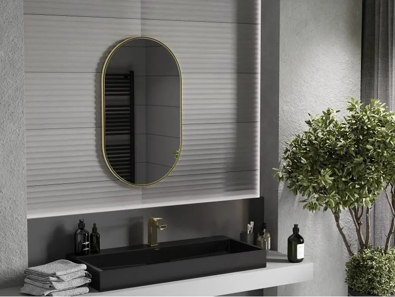 Mexen Loft lustro łazienkowe owalne 85 x 50 cm, rama złota szczotkowana - 9851-085-050-000-50