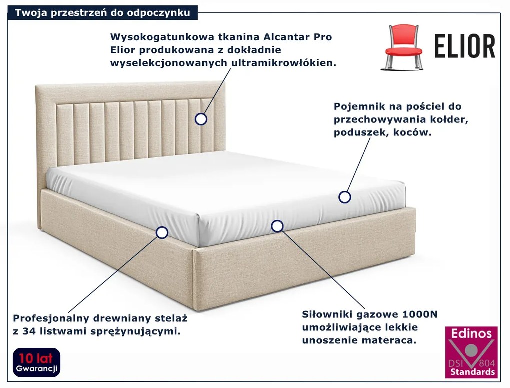 Kremowe łóżko tapicerowane z zagłówkiem 3 rozmiary T8-N98