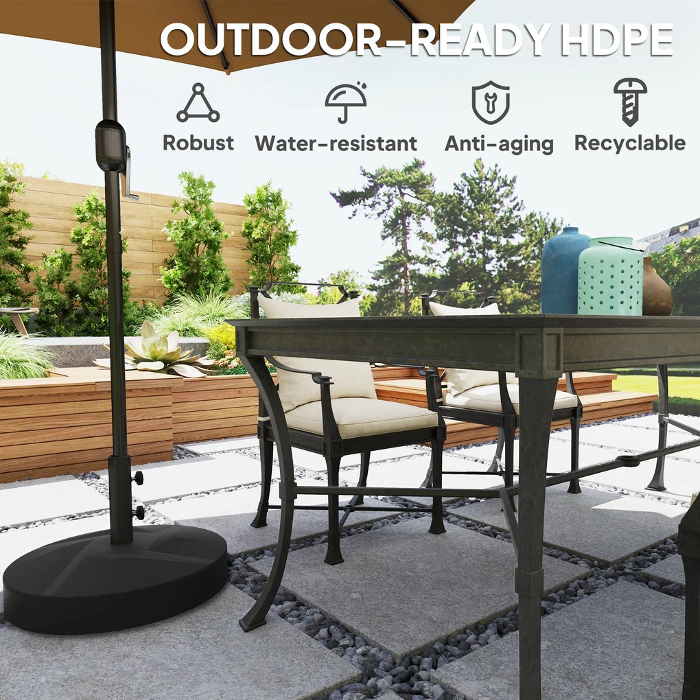 Outsunny Wypełnialny Stojak na Parasol do 30 kg, Okrągły Uchwyt na Parasol Ø36/38/48mm, Czarny