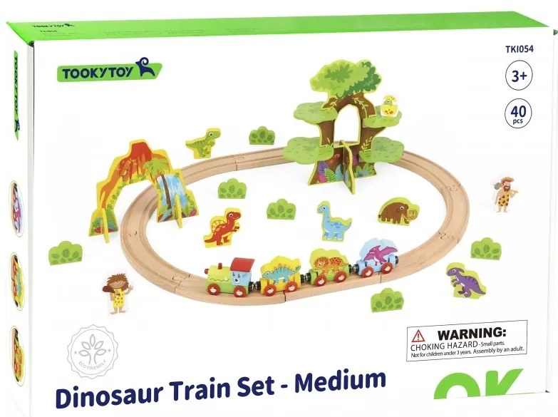 Tooky toy drewniana magnetyczna kolejka dinozaury + figurki