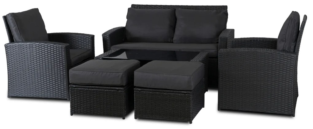 Zestaw Mebli Ogrodowych FLORYDA Ciemnoszary Sofa Krzesła Pufy Stolik Tarasowy Technorattan Nowoczesny