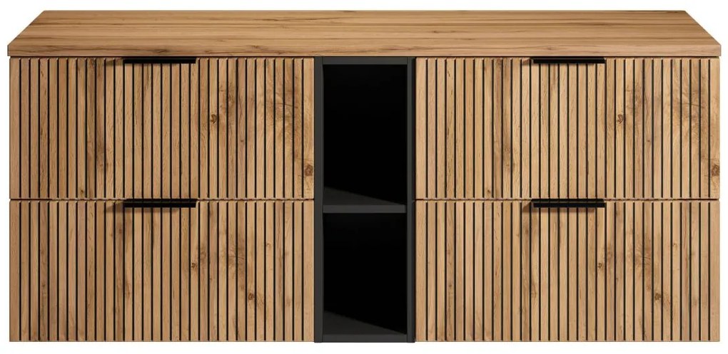Szafka pod umywalkę wisząca ryflowana z wnękami - Naturalny jasny - szer. 140 cm - MADELA
