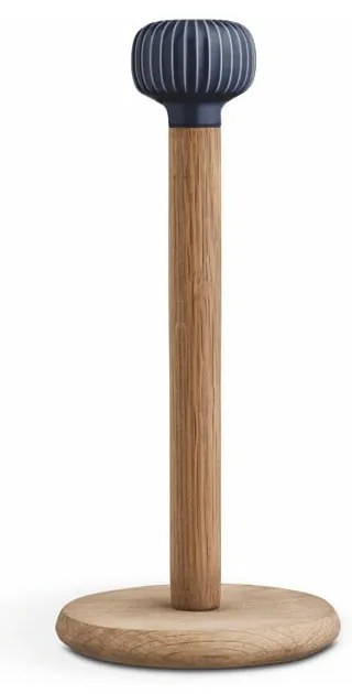Dębowy stojak na ręczniki papierowe z ciemnoniebieskim porcelanowym detalem Kähler Design Hammershoi