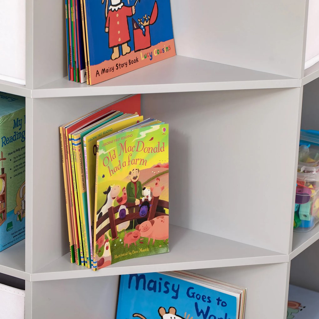 HOMCOM Regał na zabawki dla dzieci z 3 szufladami filcowymi, MDF, zabezpieczenie przed przewróceniem, Szary