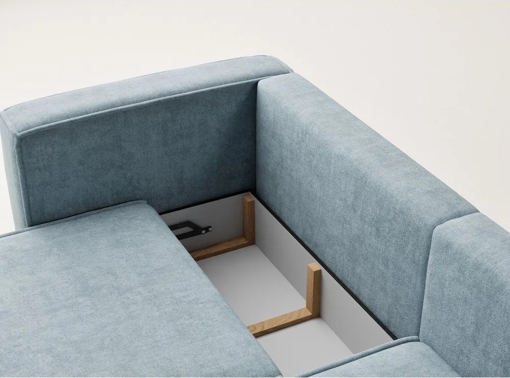 Jasnoniebieski rozkładany/ze schowkiem narożnik z tkaniny szenilowej (prawostronny/z szezlongiem) Velto – Maison de Rêve