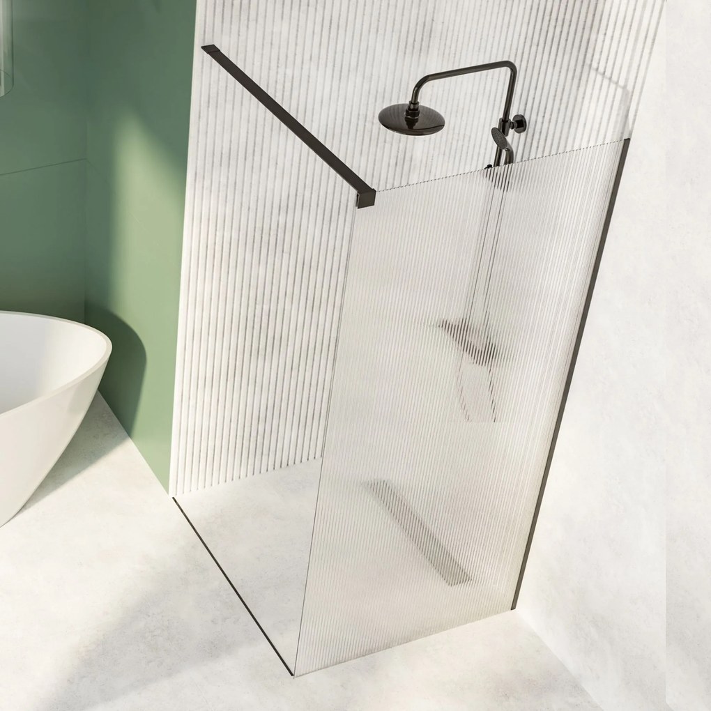 Ścianka prysznicowa WALK IN FIX przezroczysta prostokątna ryflowana 8 mm ARTE WELLE Classic Clear | różne rozmiary : Kolor profili kabiny - złoty szczotkowany, Szerokość ścianki - 110 cm , Typ montażu - WALK in FIX (Do ściany)