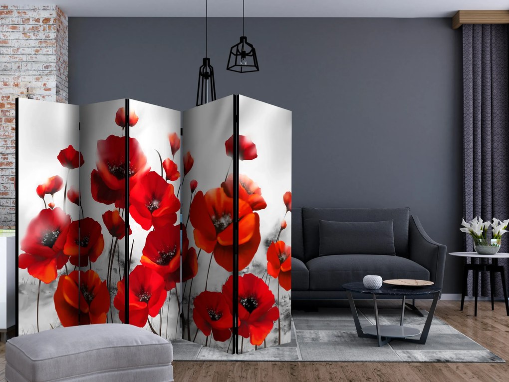 Parawan akustyczny Kwiaty 225x172 cm 5-częściowy szary ARTGEIST B