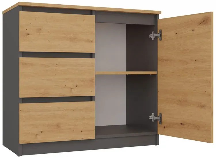 Komoda Z 3 Szufladami I Szafką Antracyt + Dąb Artisan P9-B26