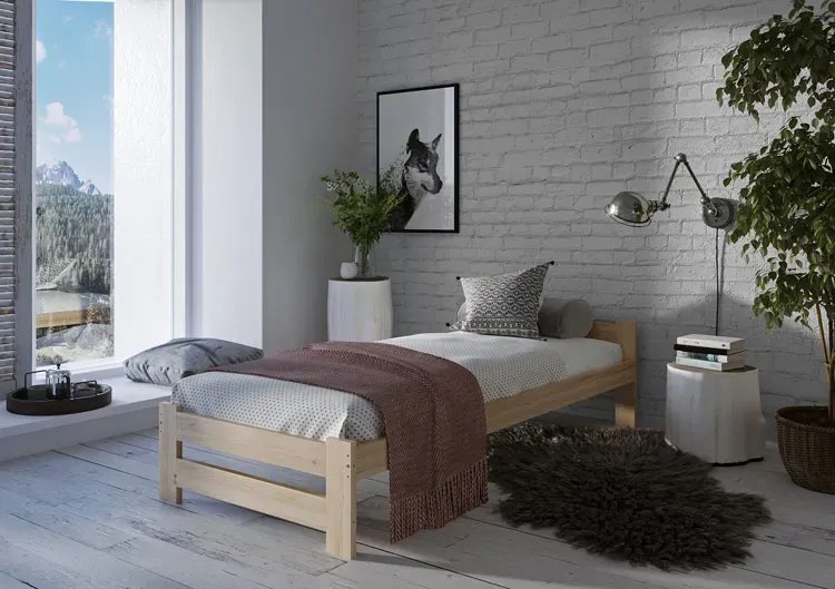 Jednoosobowe Łóżko Drewniane W Stylu Skandynawskim 90X200 H2-L09