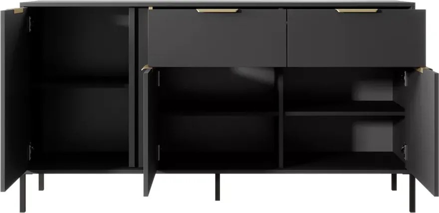 Komoda ZANTE II – elegancka komoda 3-drzwiowa z 2 szufladami w kolorze antracytowym ze złotymi detalami