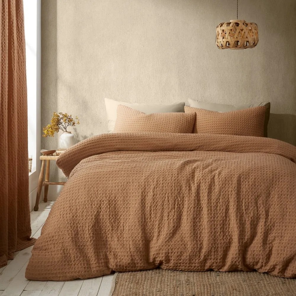Brązowa pościel dwuosobowa 230x220 cm Muscat Waffle – Pineapple Elephant
