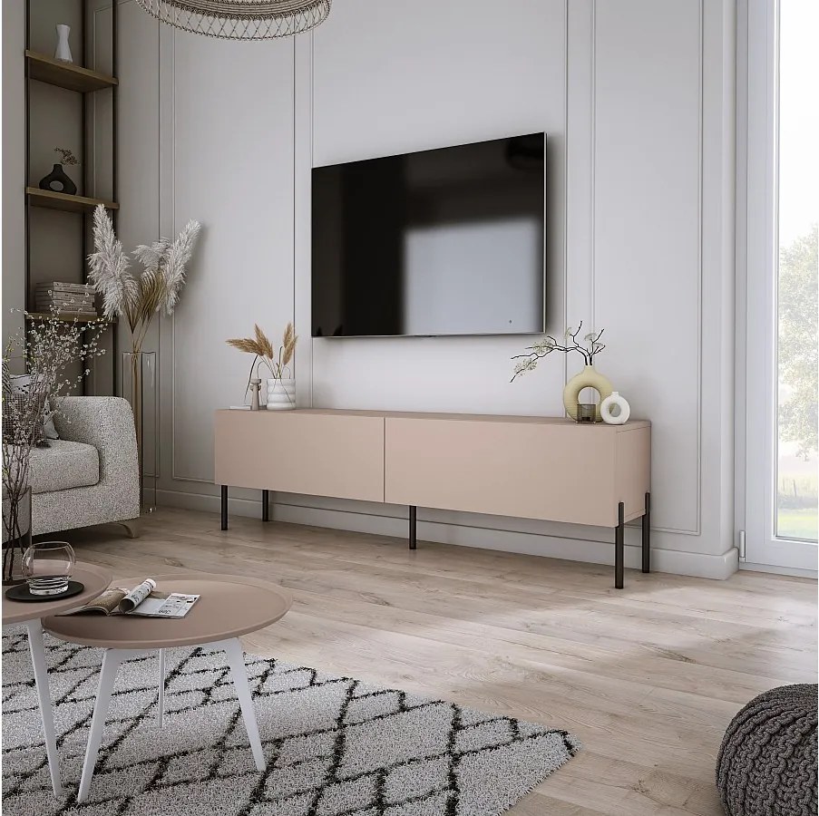 Szafka RTV: Karmelowy Brąz, 140 x 52 x 32 cm, nogi czarne