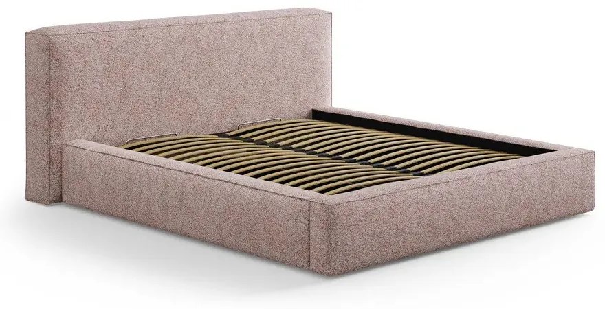 Jasnoróżowe tapicerowane łóżko dwuosobowe ze schowkiem ze stelażem 200x200 cm Simon Olivia – Micadoni