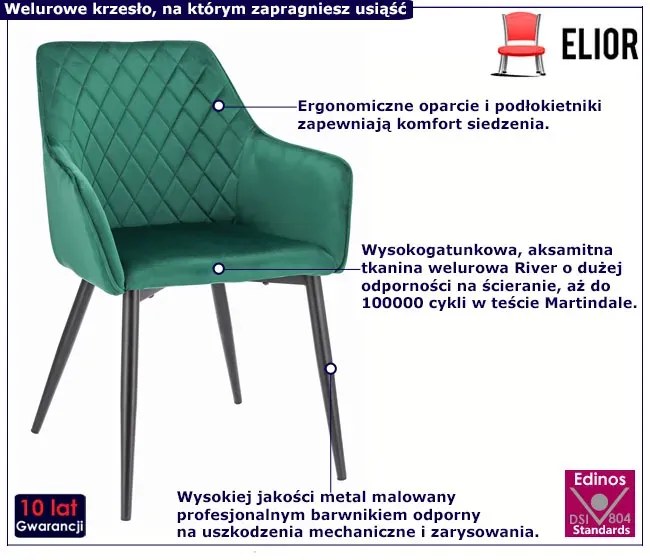 Zielone nowoczesne krzesło z podłokietnikami - Enako
