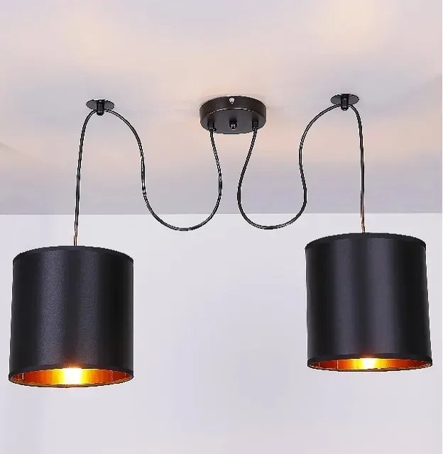 Czarna lampa wisząca z dwoma kloszami o złotym środku - V143 Z9-P76