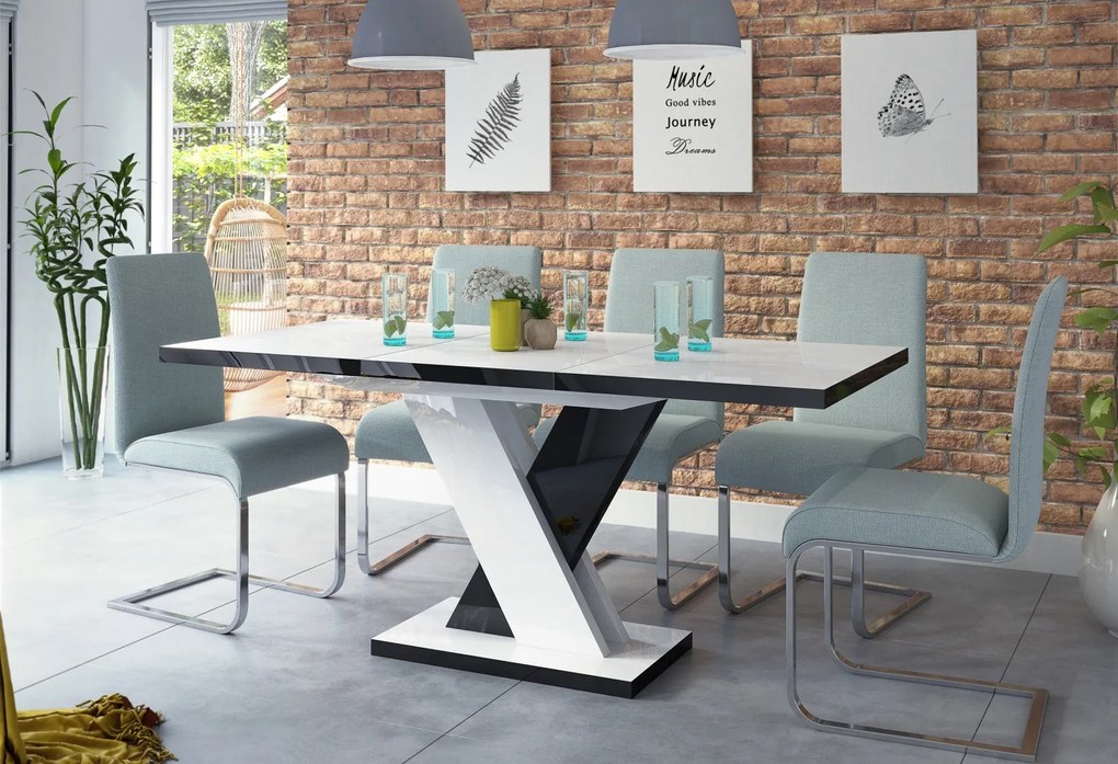 Rozkładany stół w wysokim połysku Dixon biały / czarny