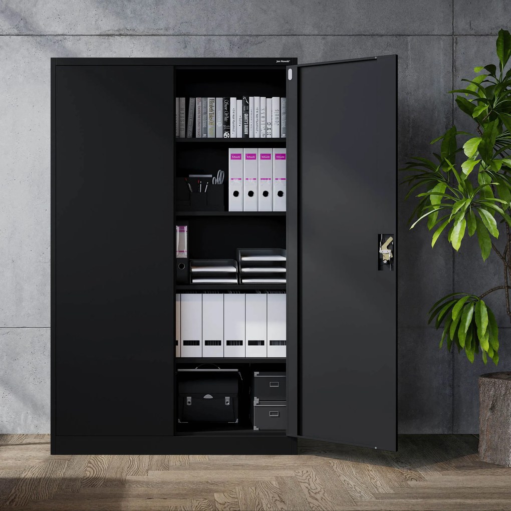 Szafa biurowa metalowa na dokumenty czarna JAN II, 1150 x 1850 x 400 mm