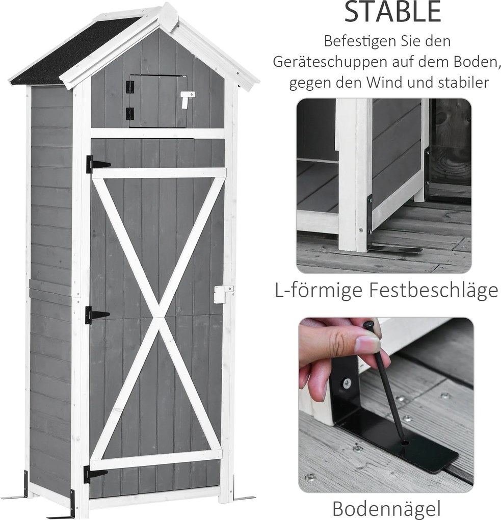 Outsunny Domek narzędziowy z drzwiami dachem szopa na narzędzia składany stół kolor szary drewno jodłowe