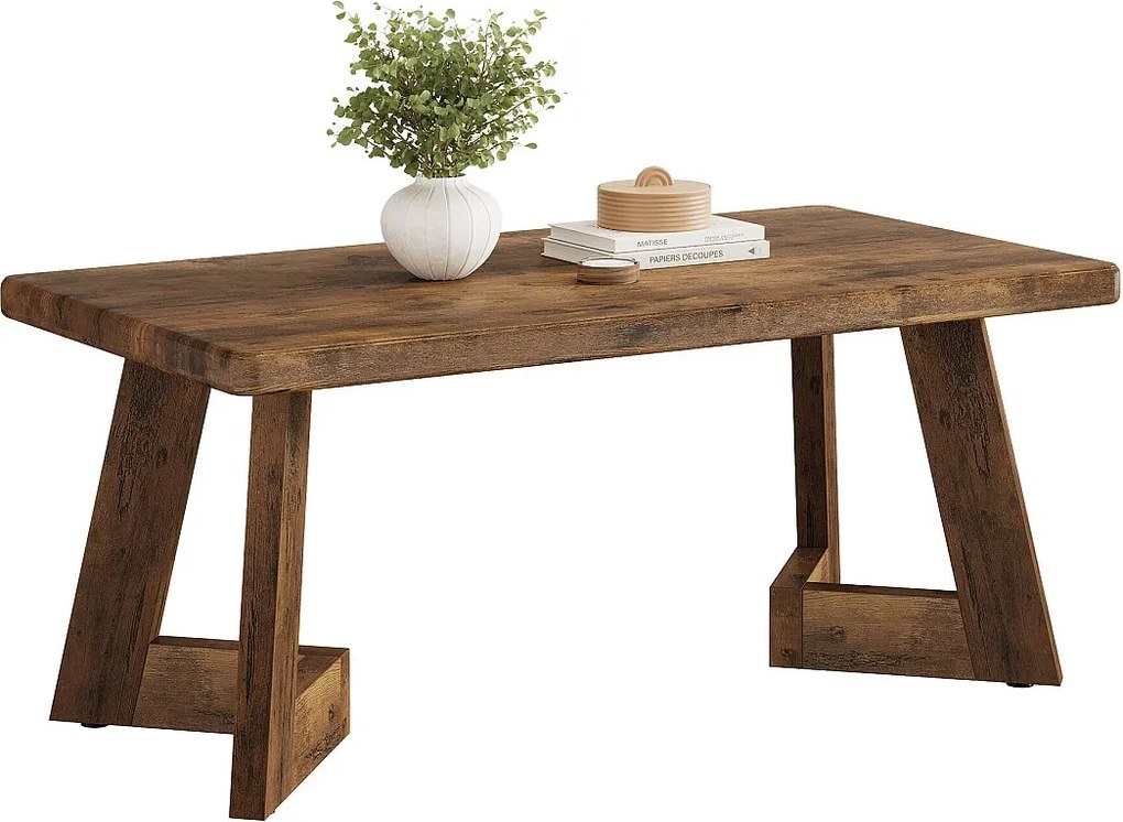 Stolik kawowy, 120 cm stół do salonu w stylu rustykalnym, prostokątne stoliki centralne do salonu, rustykalny brązowy stolik do herbaty