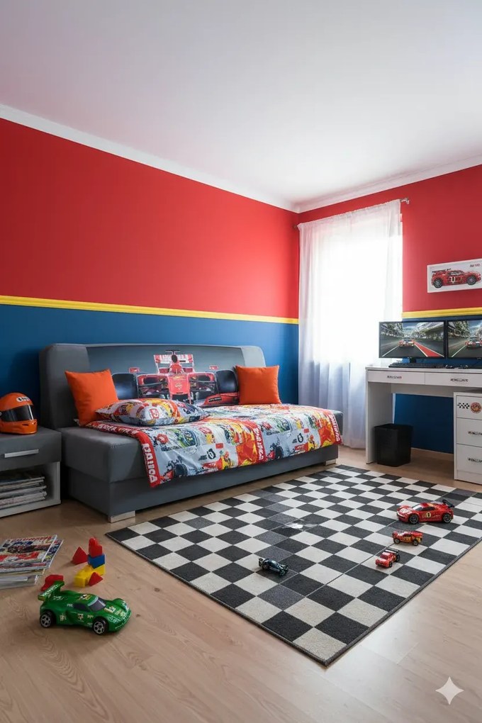 Ciemnoszara wersalka rozkładana z motywem F1 E1-B58