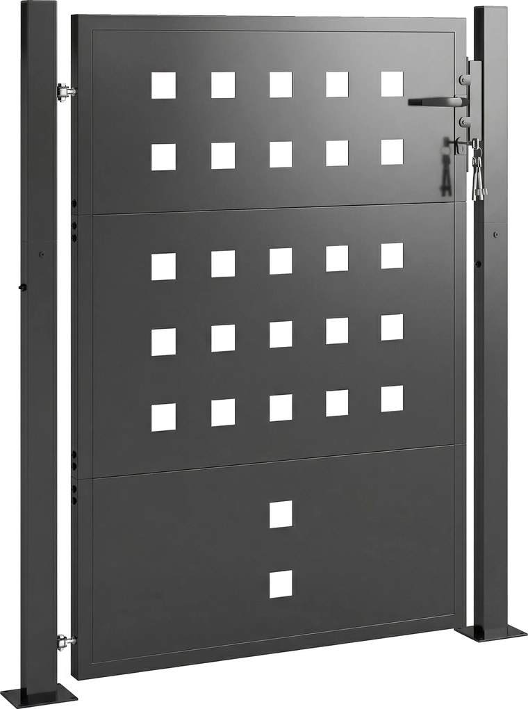 Outsunny Furtka ogrodowa z ocynkowanej stali, metalowa furtka z uchwytem, zamkiem i 3 kluczami, zamykana bramka 105x130 cm, ciemnoszara | Aosom PL