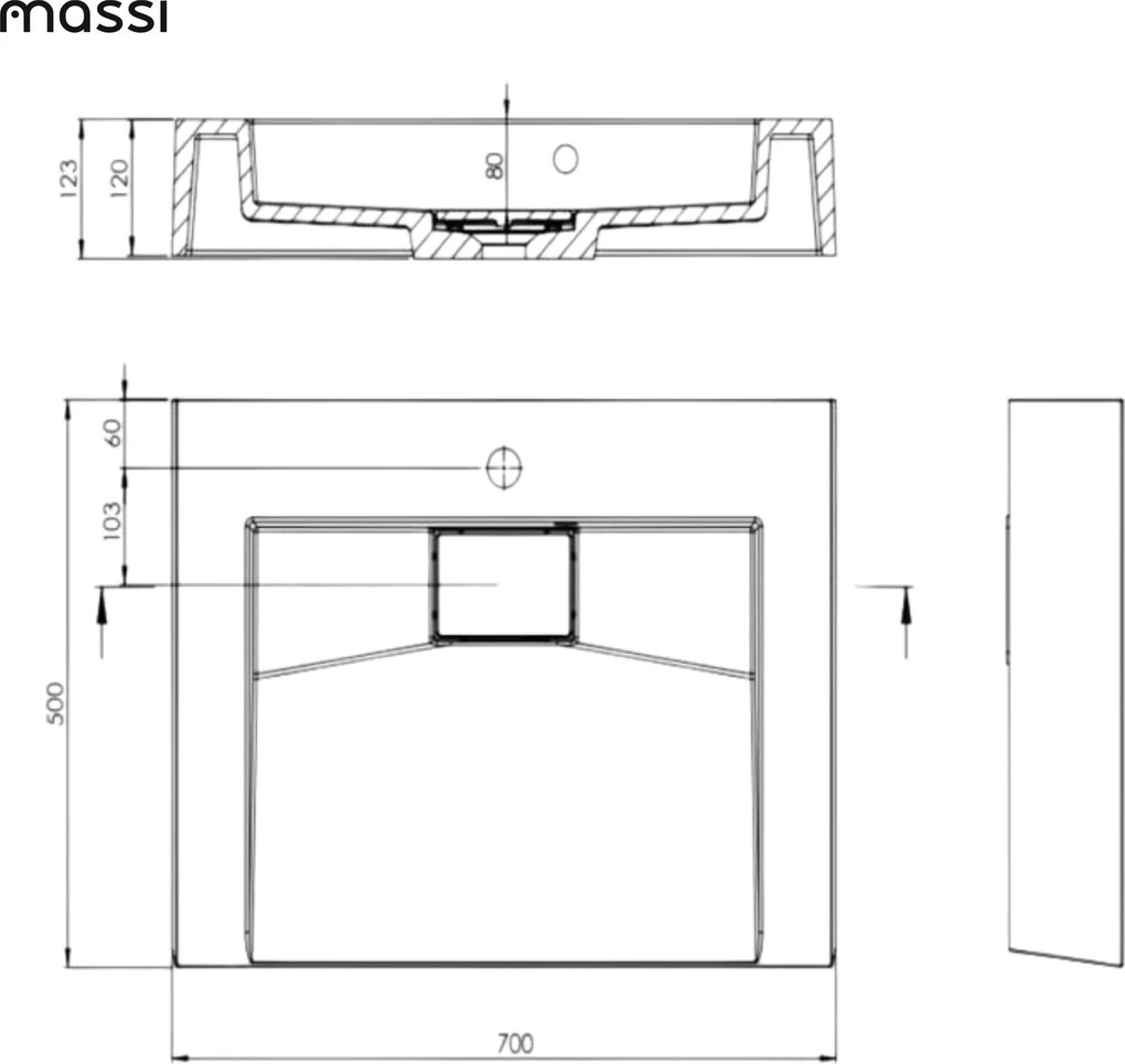 Umywalka z konglomeratu nablatowa prostokątna 70 x 50 cm ESCADA