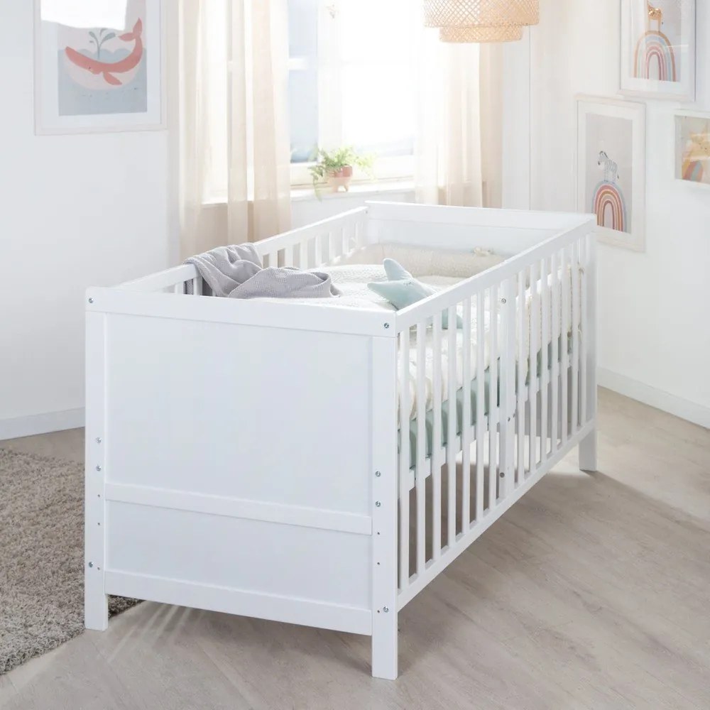 Białe łóżeczko z regulowaną wysokością 70x140 cm Easy Sleep – Roba
