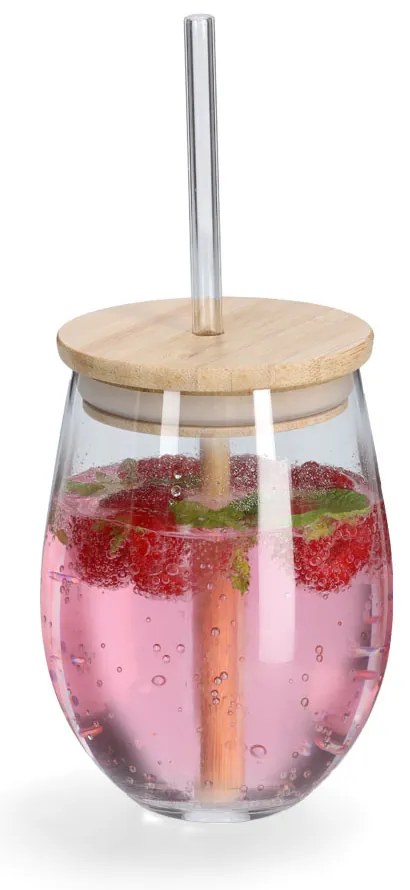 Szklanka ze szklaną słomką i szczelnym wieczkiem z bambusa, 500 ml