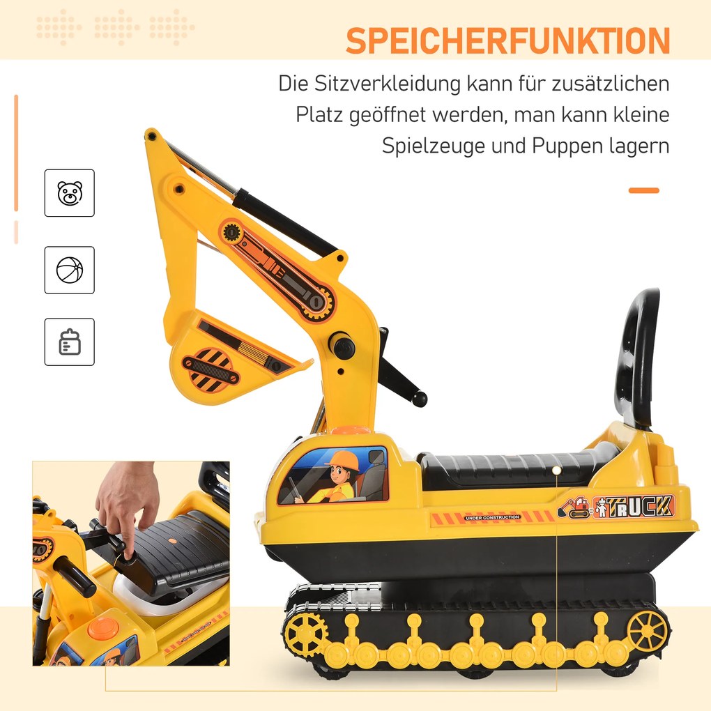 HOMCOM Koparka Dla Dzieci Samochodzik Z Klaksonem Żółty+Czarny Bezpieczna Zabawa Dla Maluchów | Aosom PL