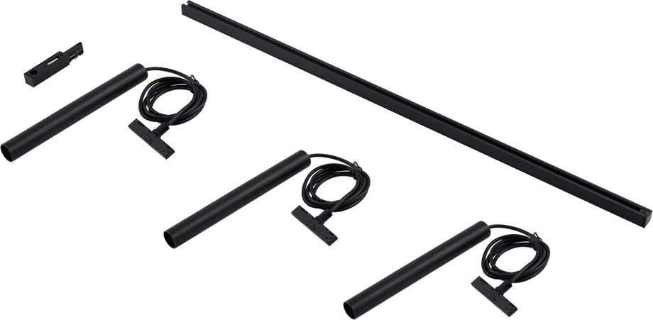 Nowoczesny system oświetlenia szynowego Slimline Keno z 3 czarnymi lampami wiszącymi 1-fazowymi