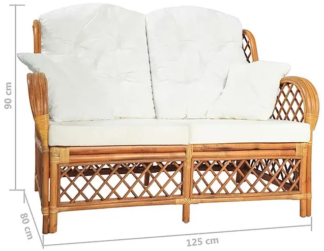Jasnobrązowa 2-osobowa sofa rattanowa z lnianą tapicerką H3-A65