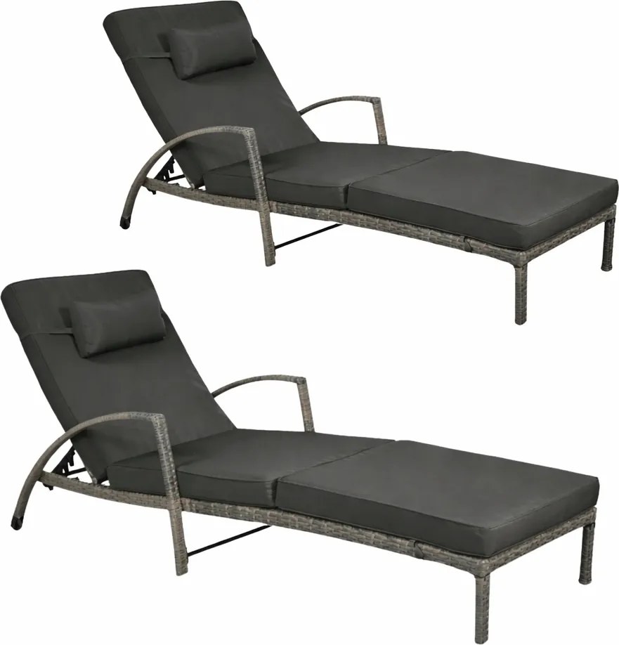 Zestaw 2 leżaków ogrodowych technorattan Ravello, szary, poduszki szare