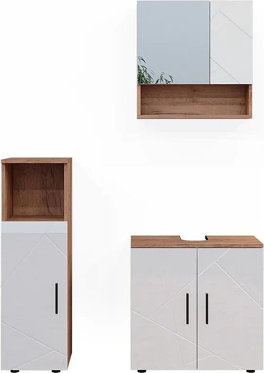 Zestaw mebli łazienkowych biały wysoki połysk/złoty dąb power 80x41x58.6 irma