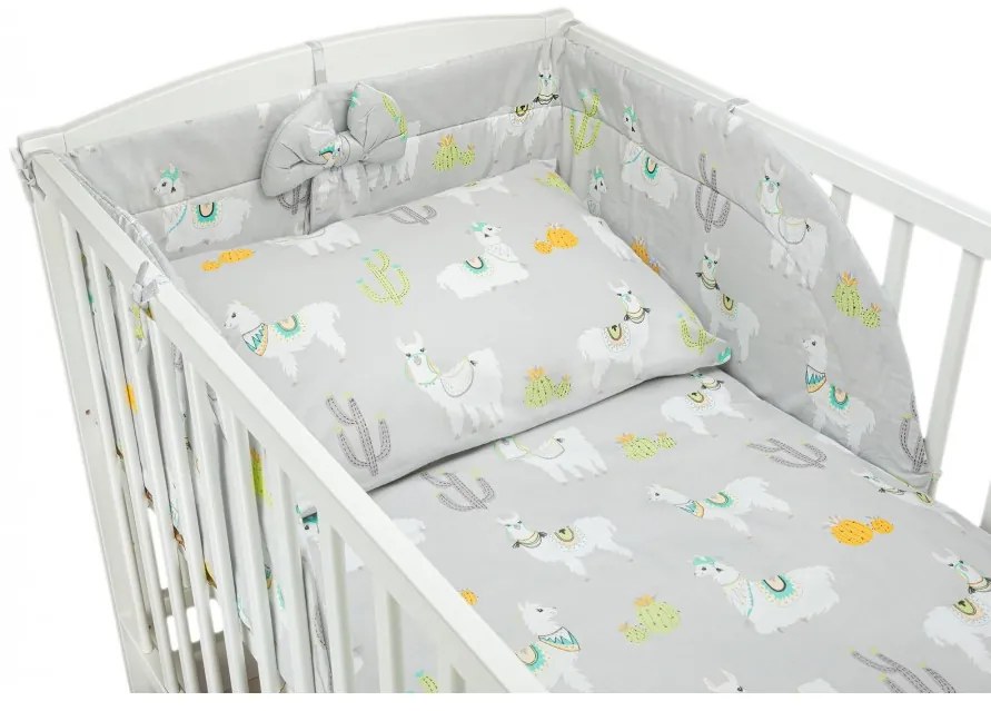 Szara pościel do łóżeczka z motywem w lamy - bawełniana 100% - 120x90